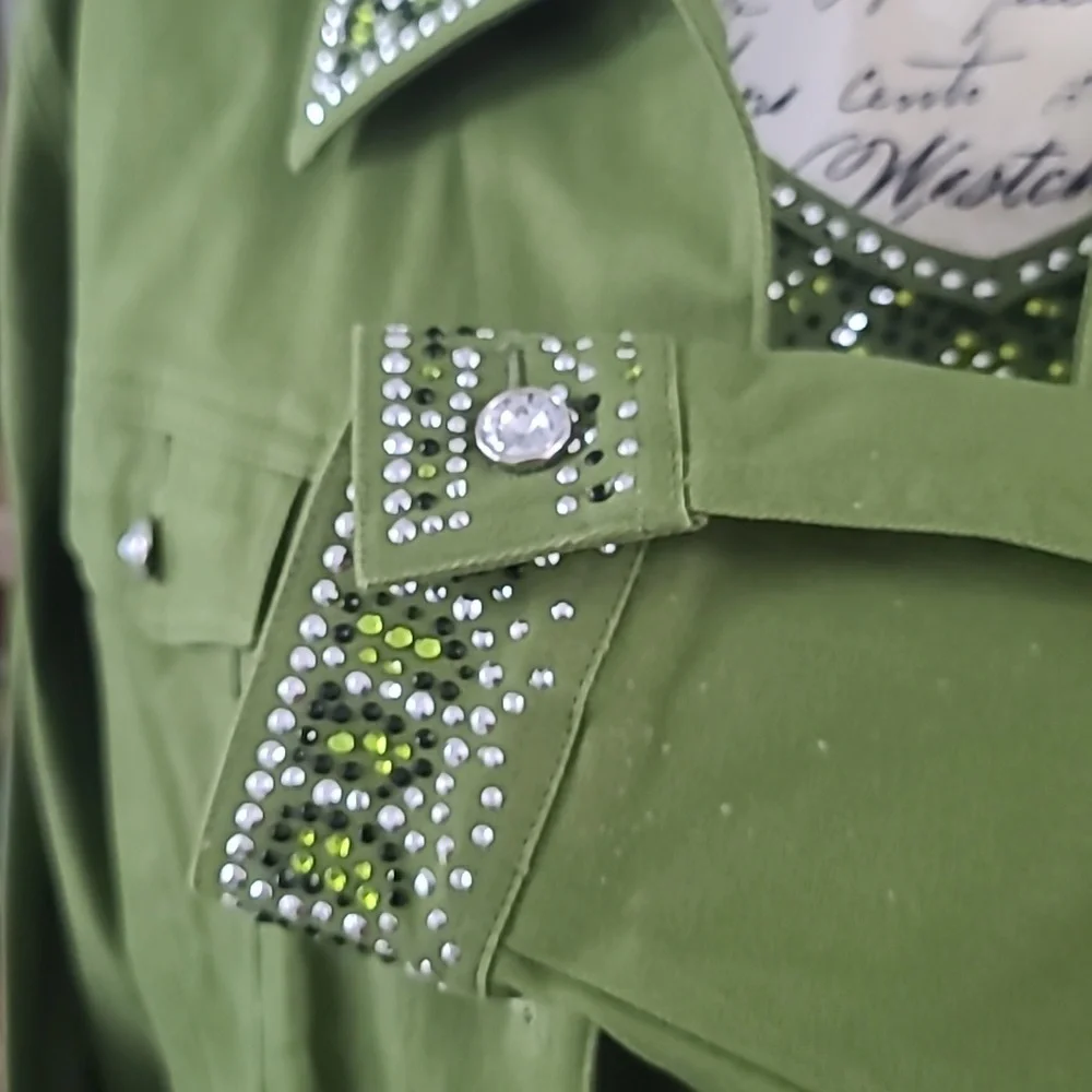 Quacker Factory Embellished Olive Green Women's Jacket & Top Set